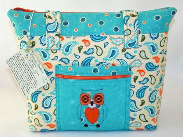   OWL HANDMADE TOTE BAG, HANDBAG, PURSE, TOP ZIPPER CLOSURE CUTE  