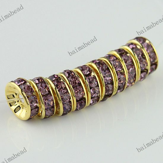 10PCS Light Purple Crystal Golden Spacer Loose Beads Jewelry Findings 