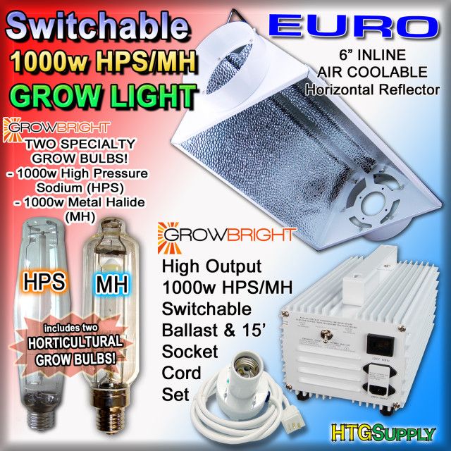 1000 watt HPS & MH GROW LIGHT 6 INLINE AIR COOLED HOOD  