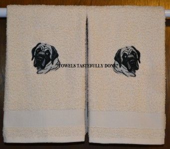 MASTIFF DOG PORTRAIT   2 EMBROIDERED HAND TOWELS by Susan  