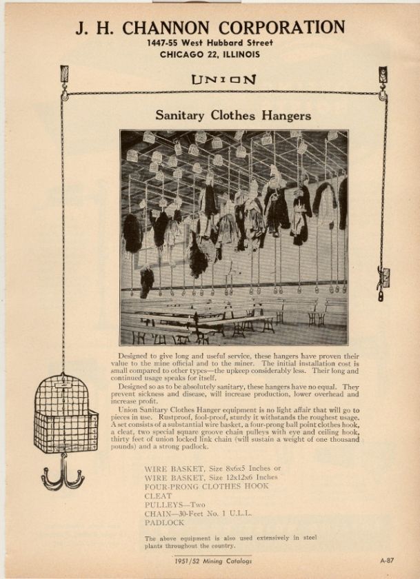 AD J H Channon UNION Sanitary Clothes Hangers Mine 1951  