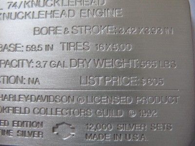 OZ.999 PURE SILVER PROOF INGOT 1947 FL 74/ KNUCKLEHEAD HARLEY 