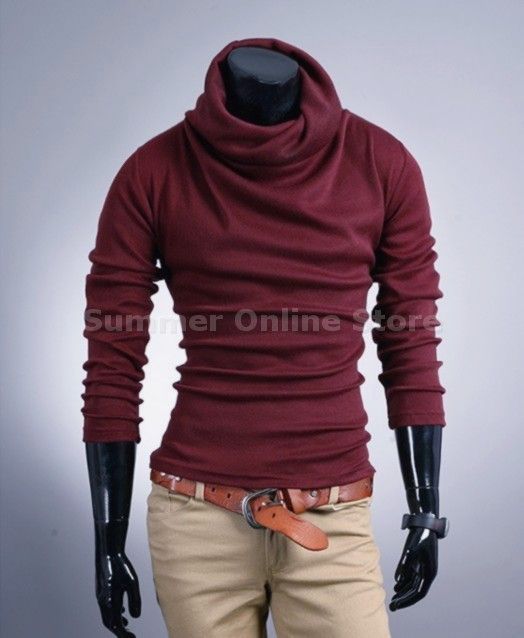   SLIM FIT BASE Turtle Neck Plain Sweater T shirt Black Grey Brown ST04