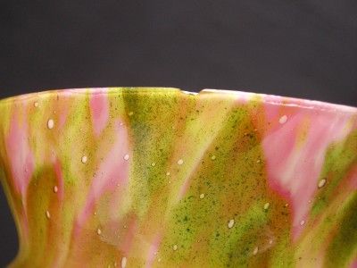 Antique c1900 Bohemian Pink & Green Spatter Glass Vase  