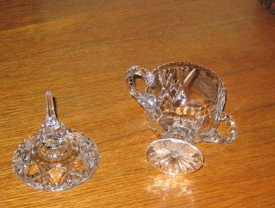 CRYSTAL COMPOTE OLD FLOWERS ETCHED IN LIDDES SWEET  