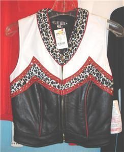 Ladies SilverMesa BlWhRedLeather Western Show Vest $358  