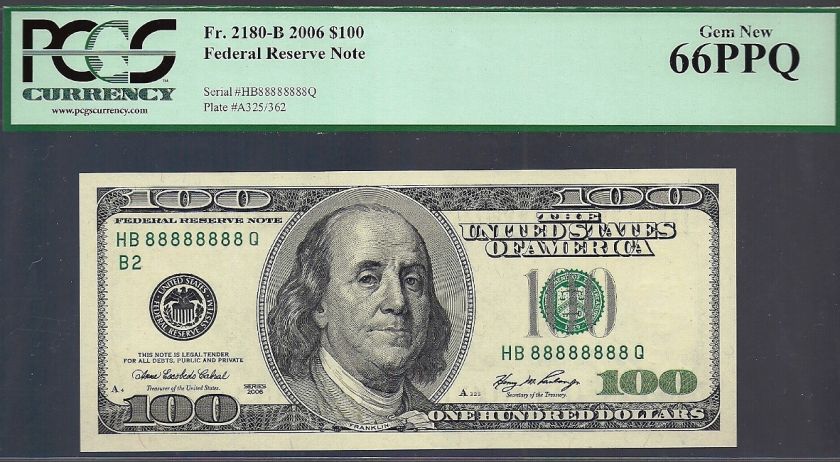 2006 $100.00 FRN HB88888888Q SOLID 8S **P.C.G.S #66PPQ**  