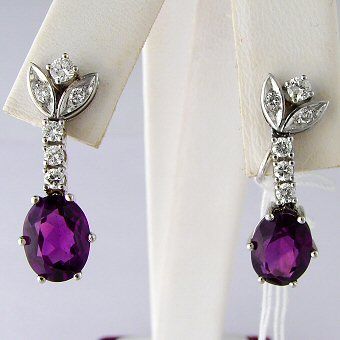 50 CT Amethyst Diamond Ladies Earrings 14k White Gold  