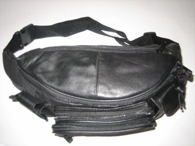 NEW BLACK LEATHER WAIST BELT FANNY PACK PURSE JUMBO SZ  