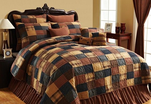   PATCH 4pc King Quilt set Primitive Americana Rustic Plaid Flag  