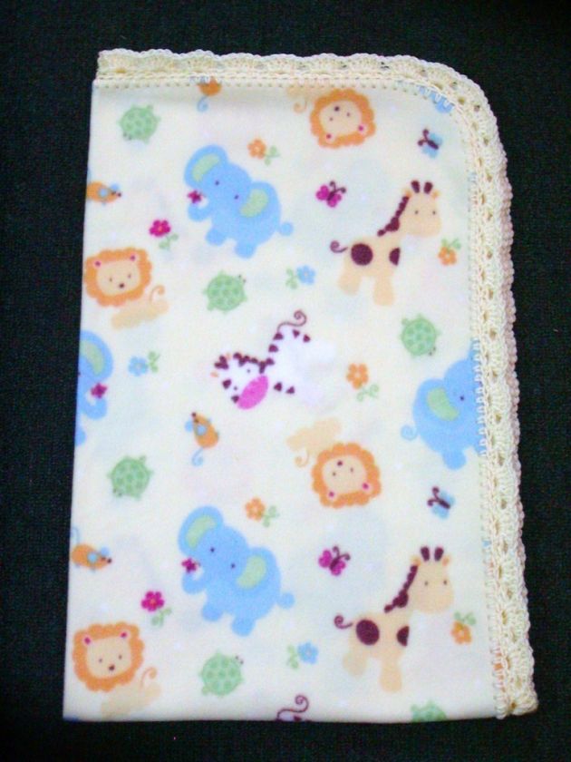 CRIB/NAP BLANKET  CUTE JUNGLE ANIMALS ON YELLOW /28X46  