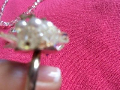 LOT VINTAGE AURORA BOREALIS~AB~ CRYSTAL NECKLACE~RING~&EARRING SET 