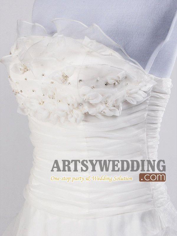 Strapless Floral Ruched Ruffled Wedding Dress/Gown Size2 4 618 