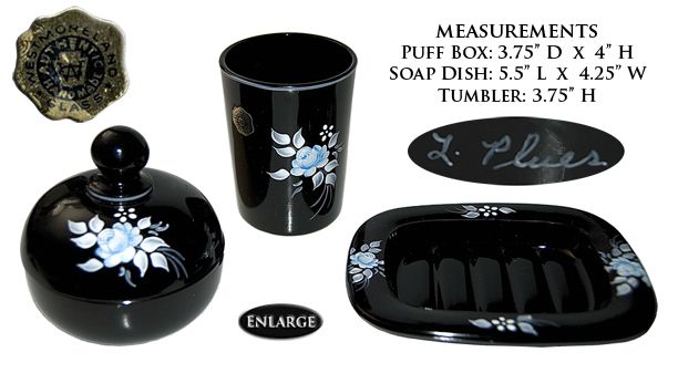 Westmoreland Black L Plues Blue Roses Bath Set 3 Piece  