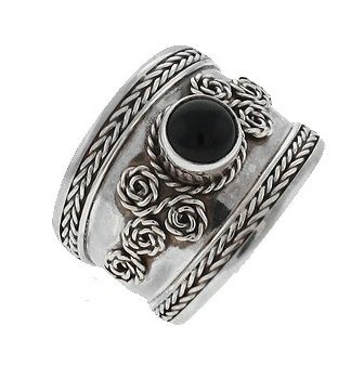 Wide Cigar Band Ring Sterling Silver Black Onyx 5   10  