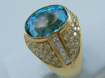 Stunning 18k.Yellow Gold Blue Topaz & Diamond Ring  