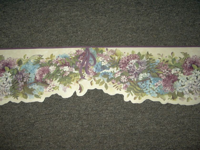   LILAC & HYDRANGEA PURPLE AND BLUE FLORAL WALLPAPER BORDER  