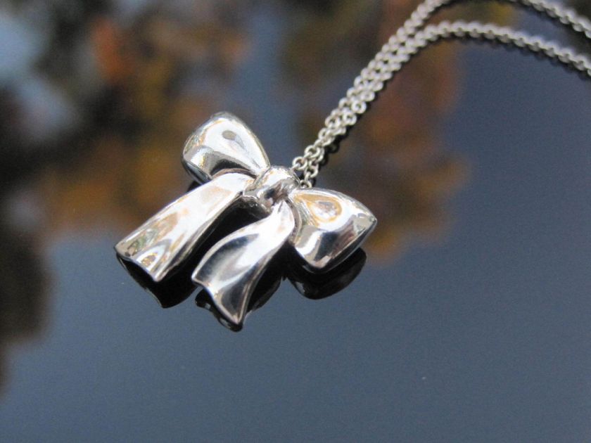 Tiffany & Co RARE Silver Ribbon Bow Necklace  