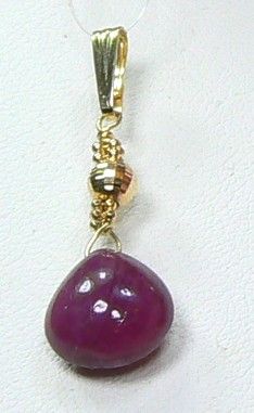 RARE GENUINE BURMESE RUBY BRIOLETTE 14K GOLD PENDANT  