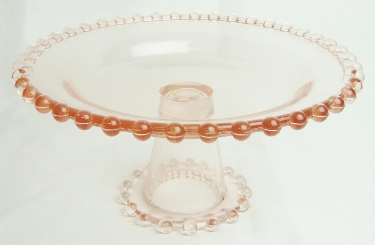 Pink Glass Tall Candlewick Style Cake Stand  