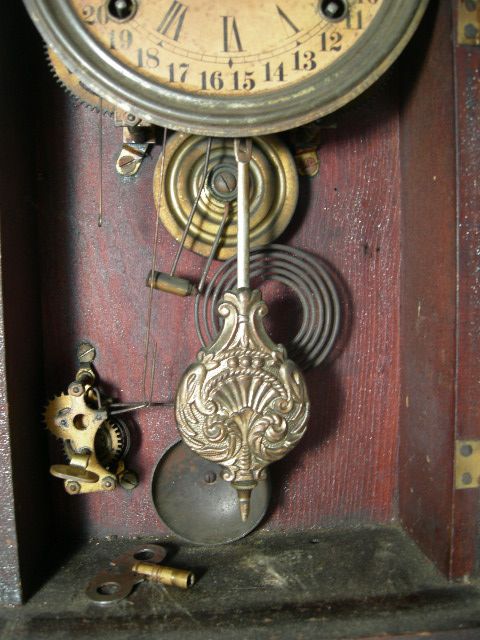 Antique Ingraham 8 Day Calendar Oak Gingerbread Clock  