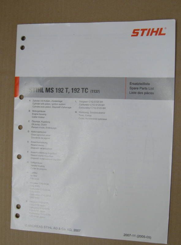 MS 192 T, 192T Stihl Chainsaw Parts Manual *New* 192 TC  