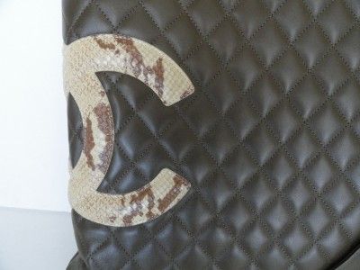 Authentic & RARE Chanel Ligne Cambon Lambskin Olive Python Tote Bag 