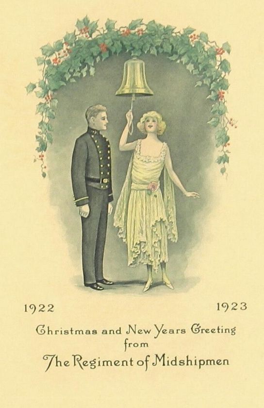 ANTIQUE NAVY MIDSHIPMEN 1922 CHRISTMAS CARD ENGRAVING  