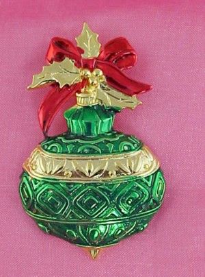 CHRISTMAS TREE ORNAMENT PIN BROOCH JJ DESIGNER SIGNED  