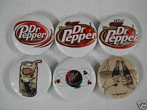 DR PEPPER DRINK SODA POP LABEL 6 Pinbacks Buttons ZN  