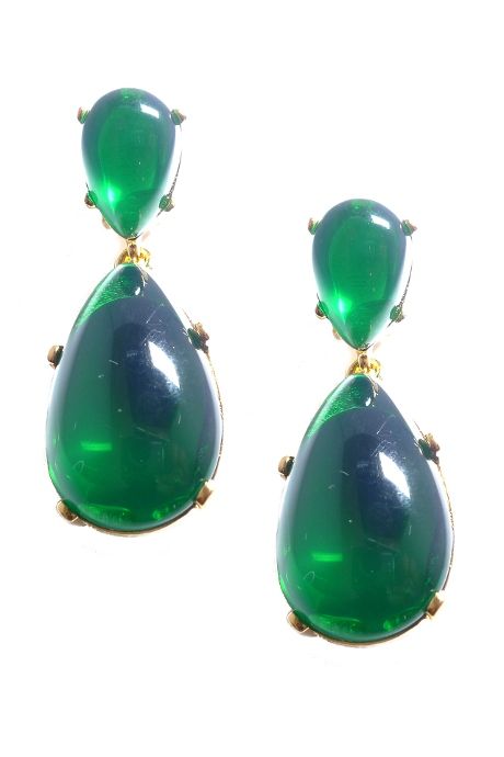   Jay Lane KJL NEW Emerald Cabochon Drop Earrings / Boucles Doreilles