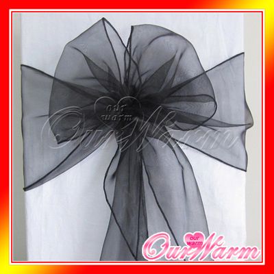 50 Black Chair Organza Sash Bow Wedding Party Banquet  