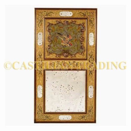 NEW WOOD HAND PAINTED FRENCH TRUMEAU MIRROR W/ BIRDS  