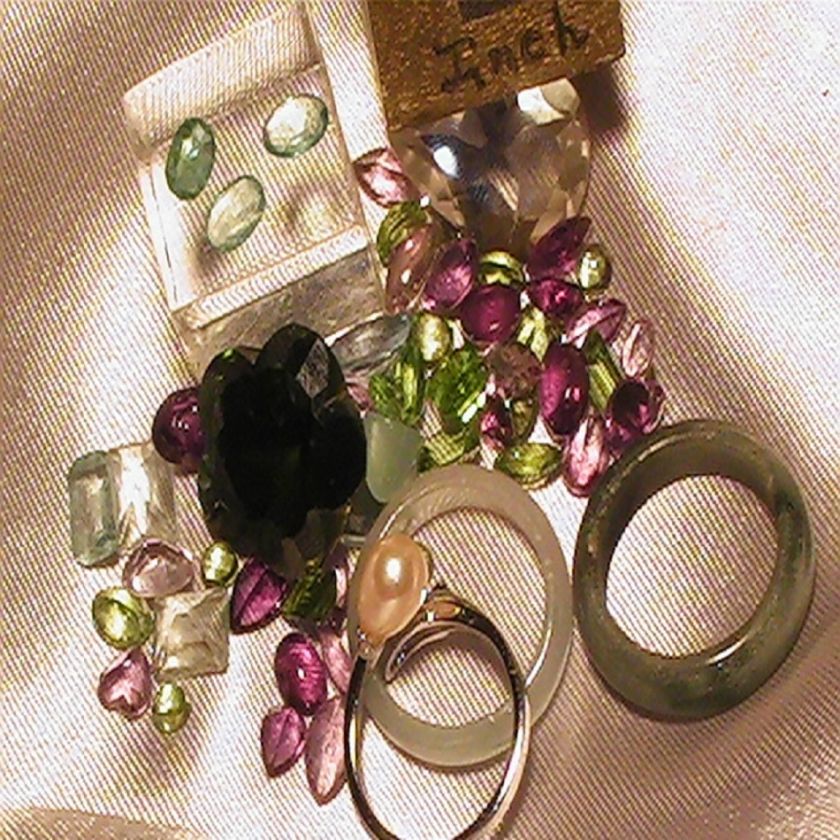 Emeralds Loose Faceted, Mixed Loose Gemstones, Silver Pearl Ring and 