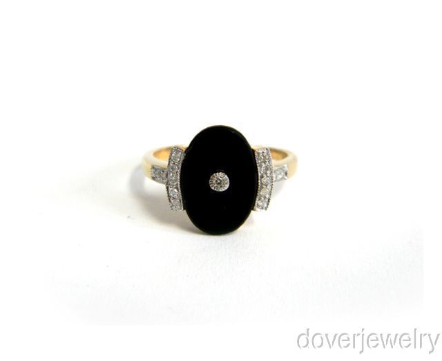 Antique Deco Diamond Gold Onyx Ring NR  