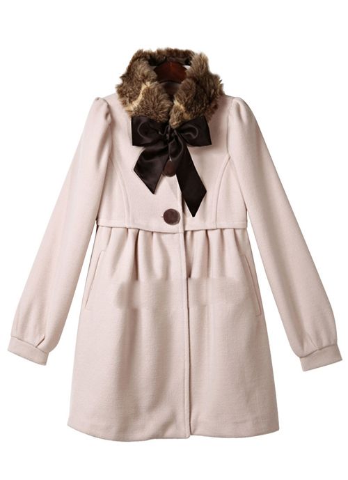 Womens Ladies Gossip Girl Bowknot Fur Collar Overcoat Outwear Coat 