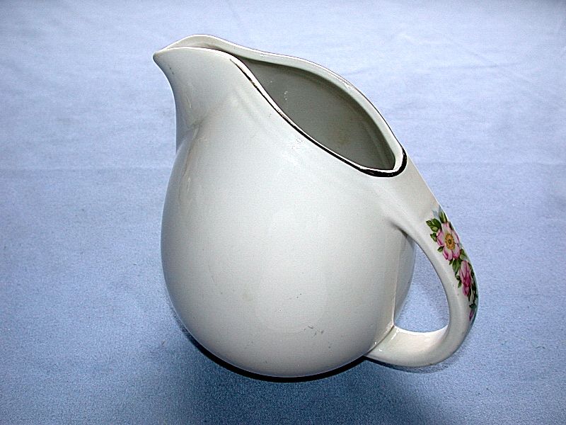 HALL USA Pottery Rose White Pattern Pitcher Water Jug  