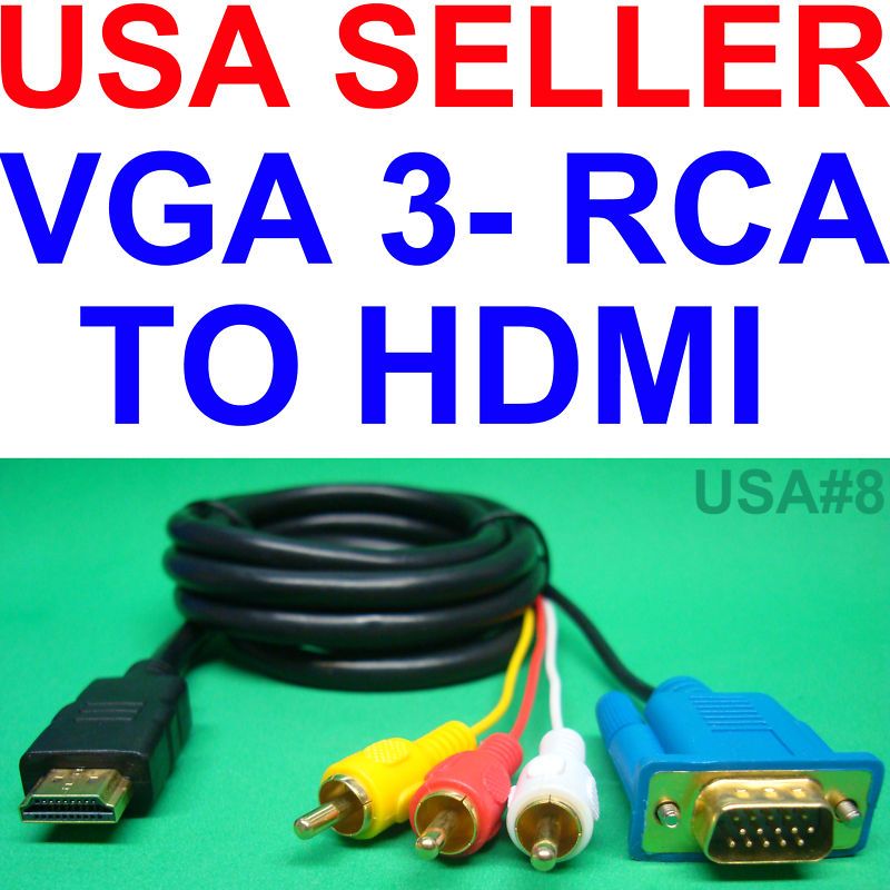 HDMI TO VGA 3 RCA AV TV MONITOR CABLE ADAPTER US SELLER 068888907712 