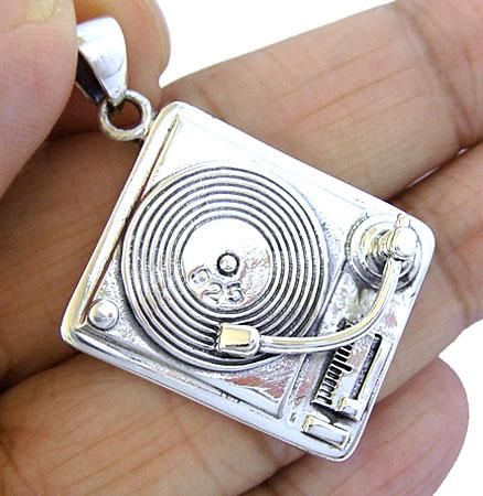 DJ TURNTABLE STERLING 925 SILVER HIP HOP MUSIC PENDANT  