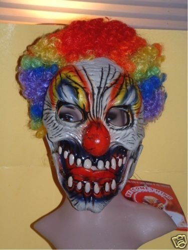 SCARY FUNNY CLOWN MASK w/rainbow hair Costume Halloween  