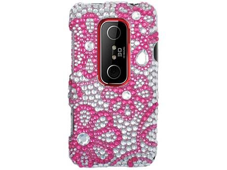 RHINESTONE BLING HARD CASE COVER HTC EVO 3D 4G HOT PINK  