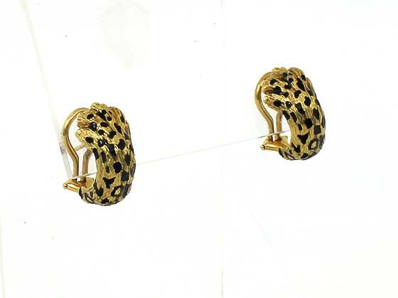 DESIGNER 18K GOLD & ENAMEL PANTHER PAW HUGGIE EARRINGS  