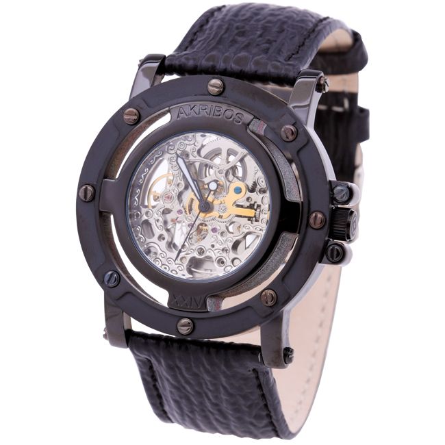 Akribos XXIV AK413BK Monster Rig Automatic Skeleton Black Mens Watch 