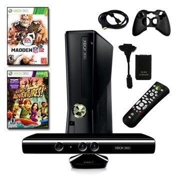 XBOX 360 Slim 4GB Kinect 2 Game Holiday Bundle with Madden 12, Remote 