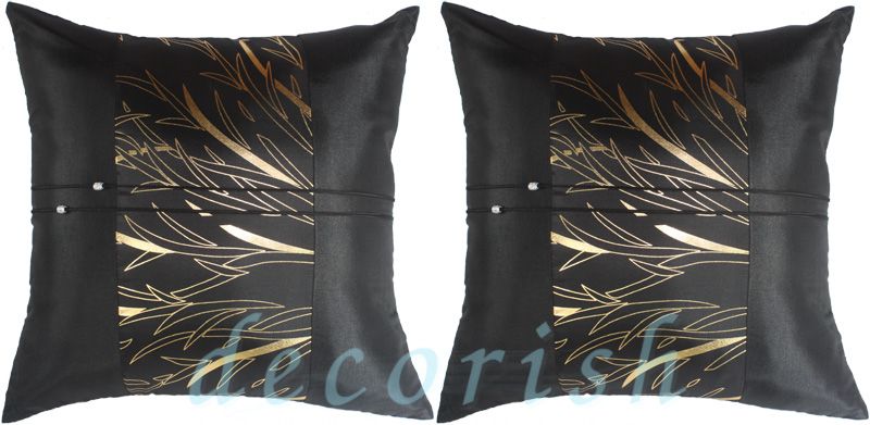 2x SILK DECORATIVE PILLOW CASES~BLACK GOLDEN BAMBOO NEW  