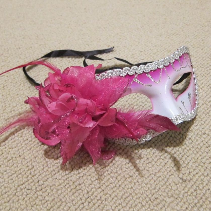 Pink Silver Flower Venetian Costume Masquerade Mask  