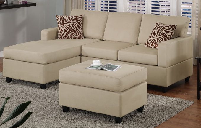 Pc Sectional Sofa Mushroom Microfiber Plush w Ottoman Set Reversible 