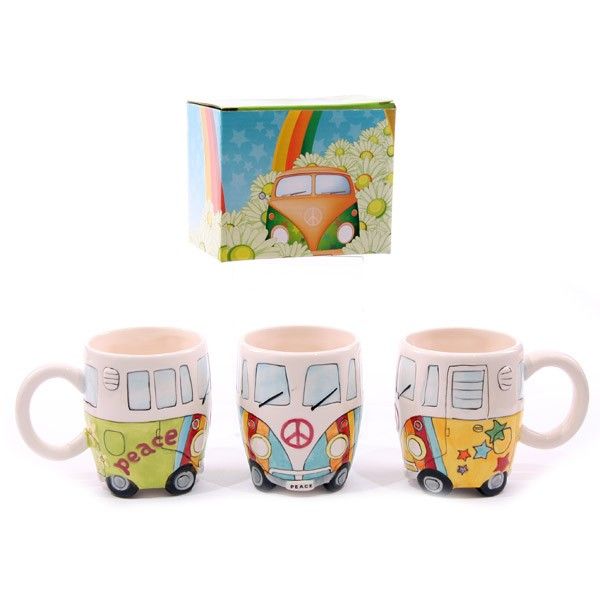 PSYCHEDELIC YELLOW CAMPER VAN NOVELTY MUG BOXED cv25Y  