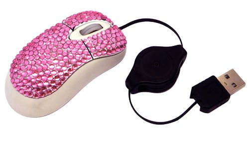 Pink Mini Crystal Rhinestone Computer Laptop Mouse  