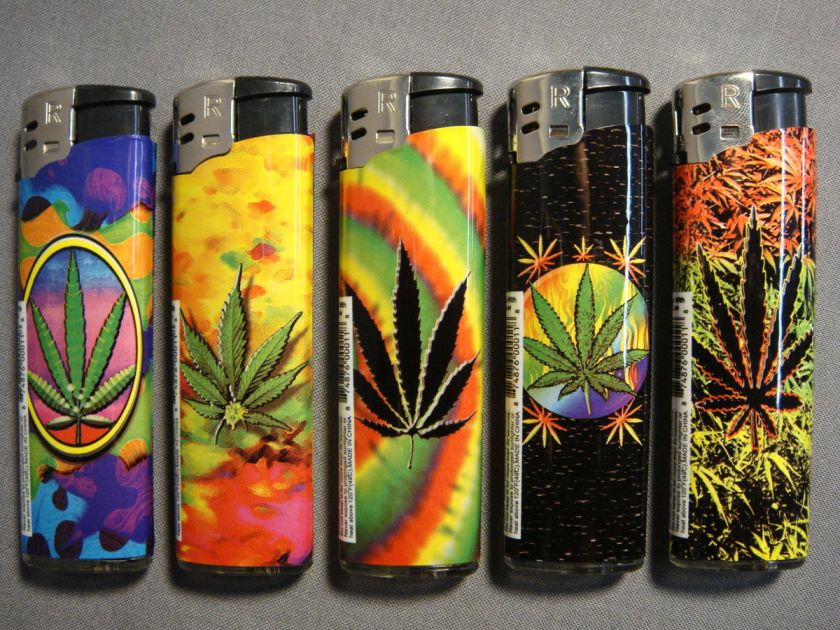 MARIJUANA HEMP LEAF LOGO BUTANE LIGHTER NEW 420 SET OF 5  